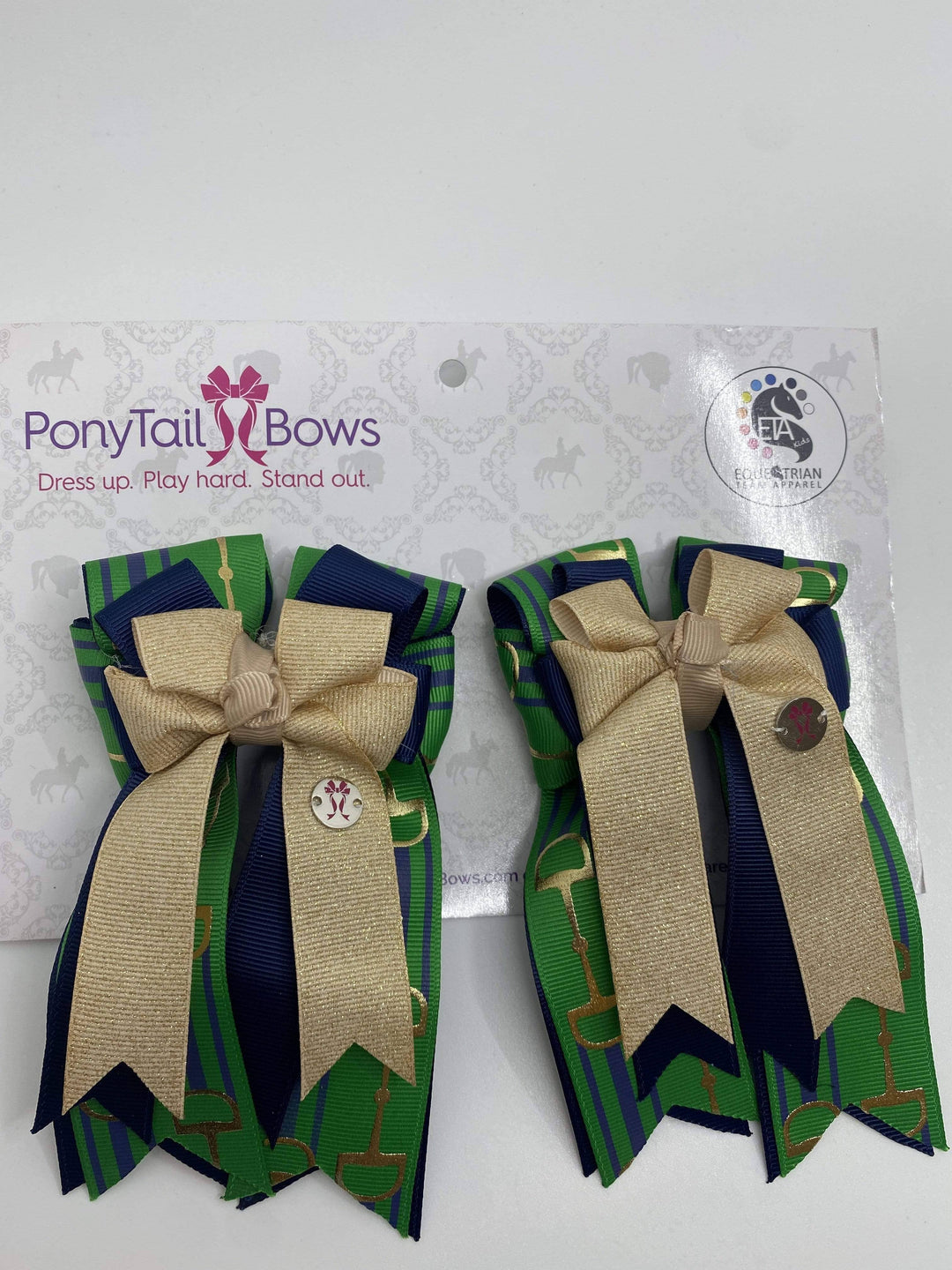 PonyTail Bows - Lucky Bits/Navy Green PonyTail Bows