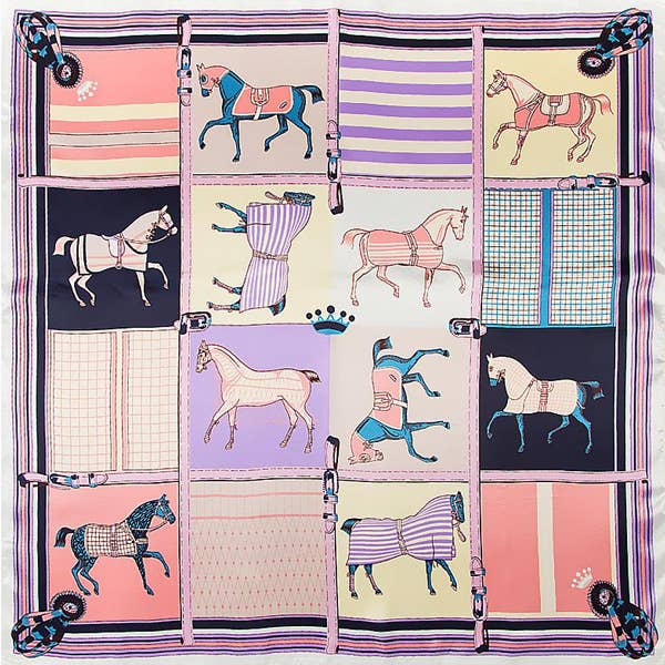 Winding River - Equestrian Pink Trotting Horse Poly Scarf