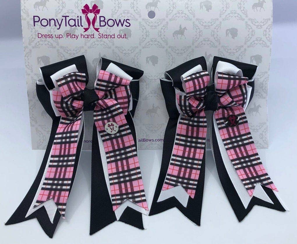 PonyTail Bows - Pinky Pie Plaid/Black PonyTail Bows