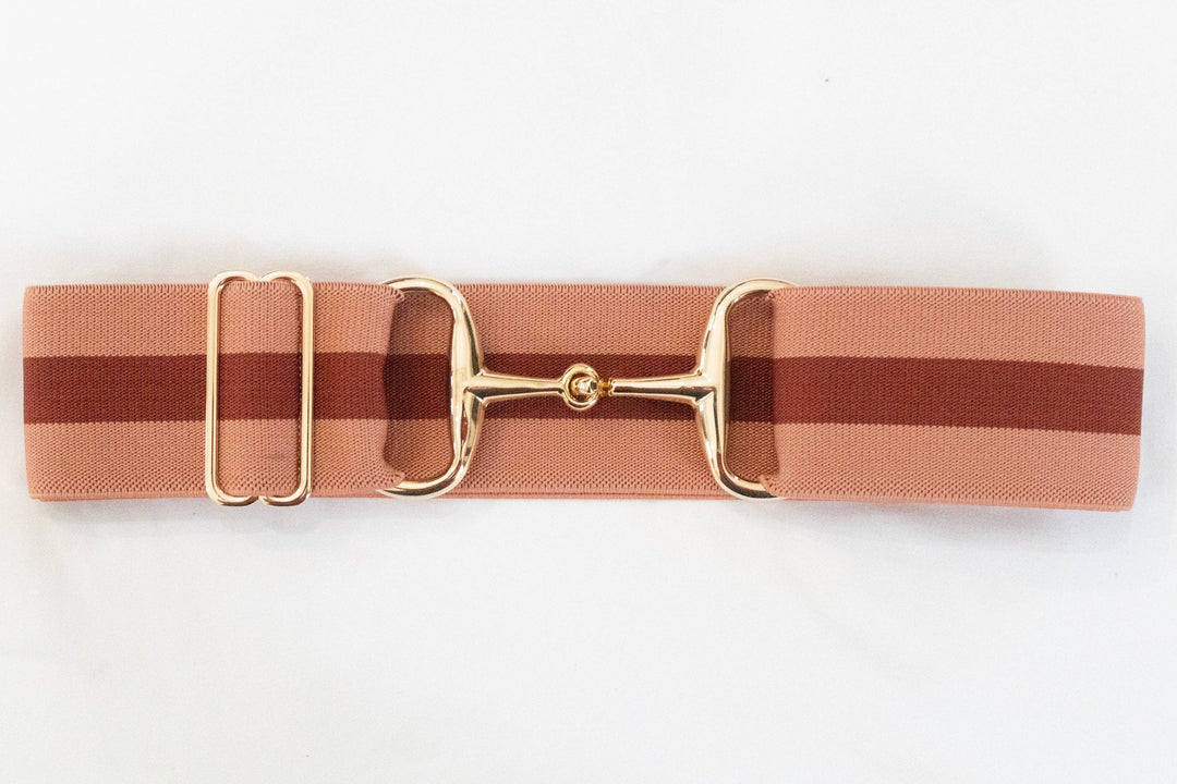 Huston x Ellany - Rose Stripes - 2" Gold Snaffle Elastic Belt
