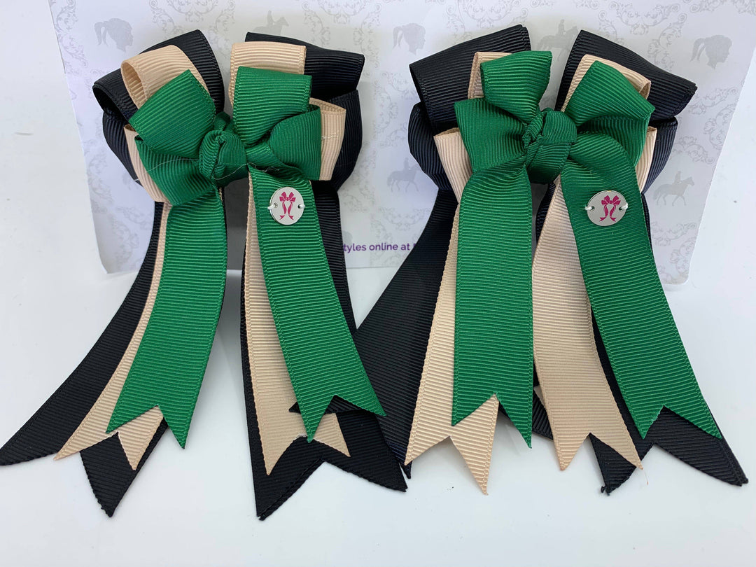 PonyTail Bows - PonyTail Bows- Black/Khaki/Hunter Green