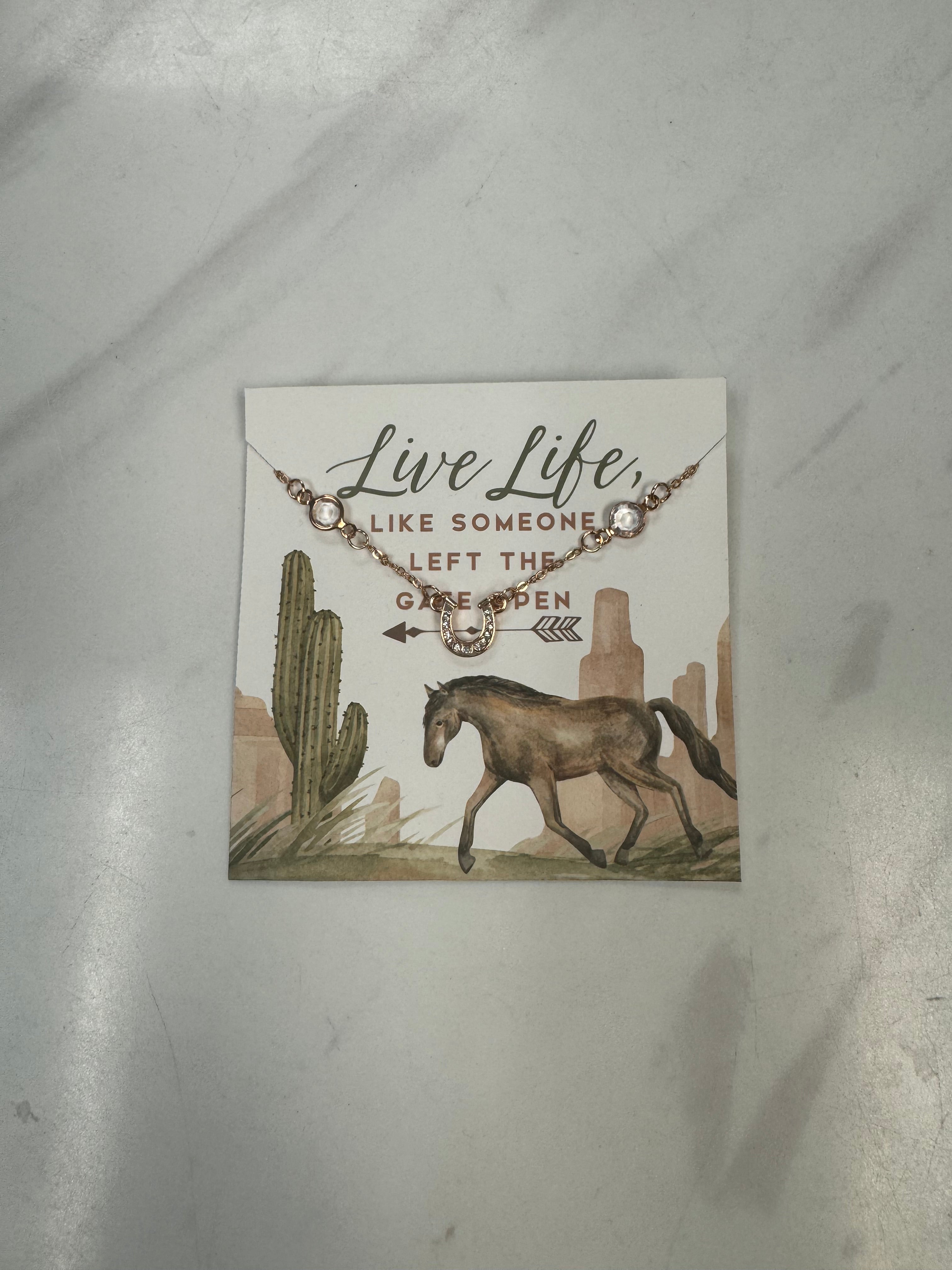 Live Life Horseshoe and Rhinestone Bracelet