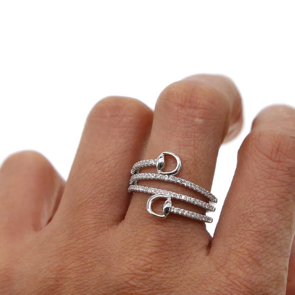 Sterling Silver Equestrian Snaffle Horse Bit Ring with CZ