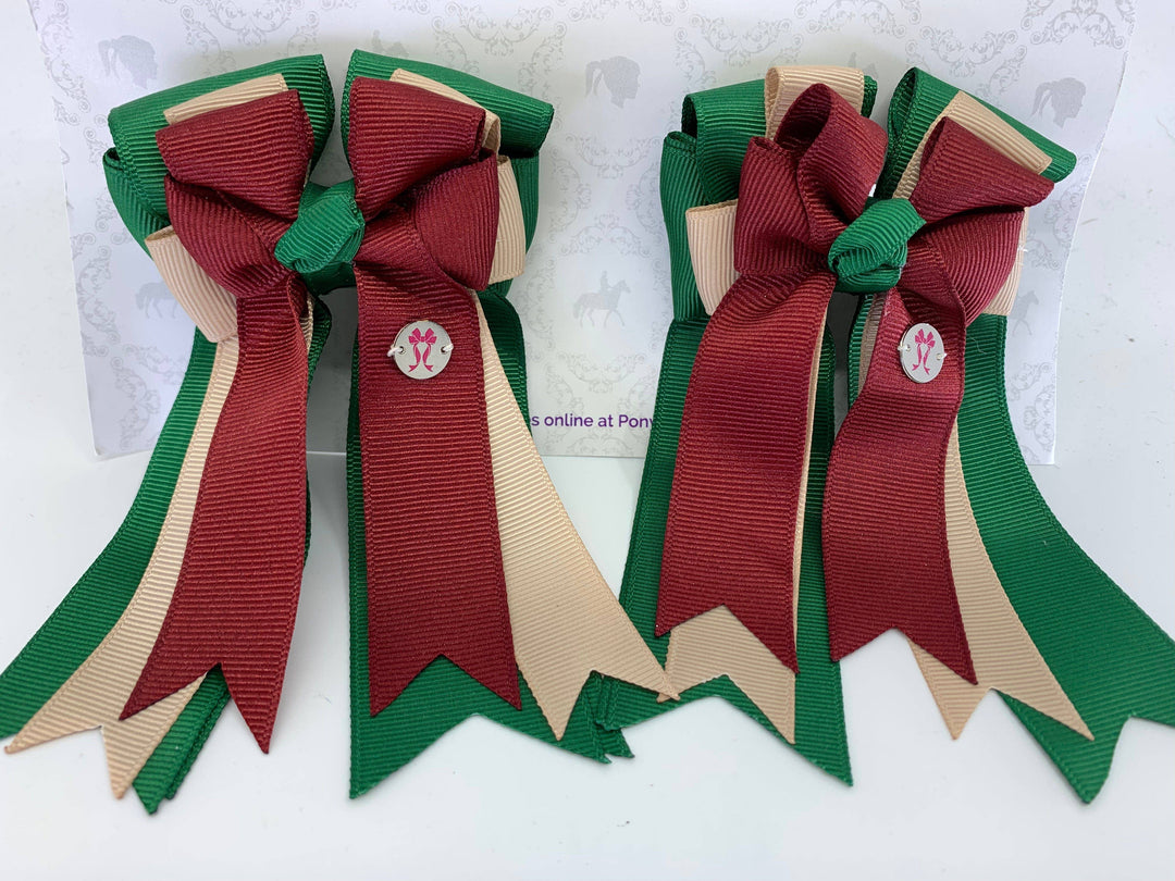 PonyTail Bows - PonyTail Bows- Hunter Green/Khaki/Burgundy