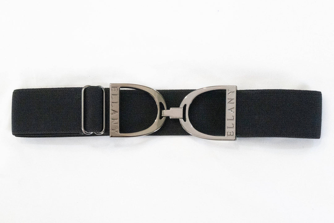 Huston x Ellany - Black - 1.5" Gunmetal Stirrup Elastic Belt