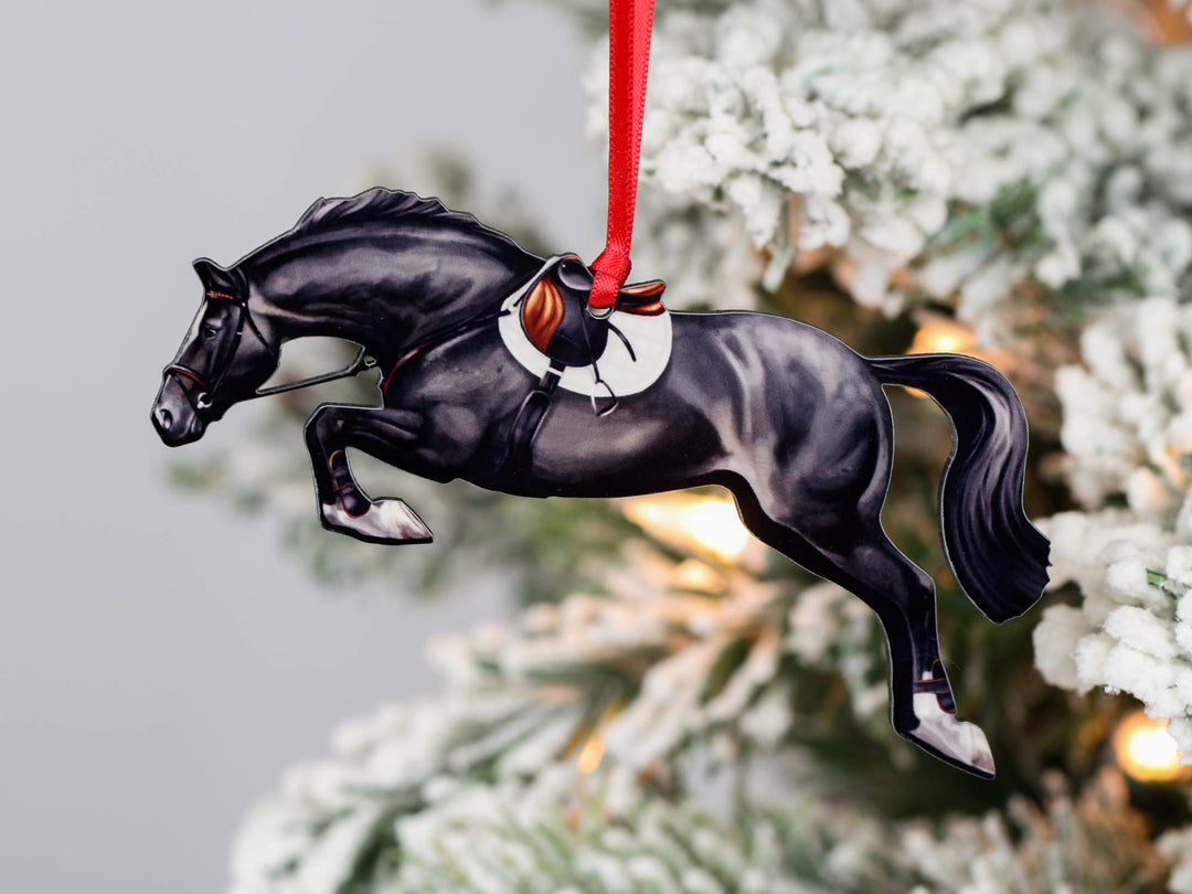 Classy Equine Black Jumping Horse Ornament