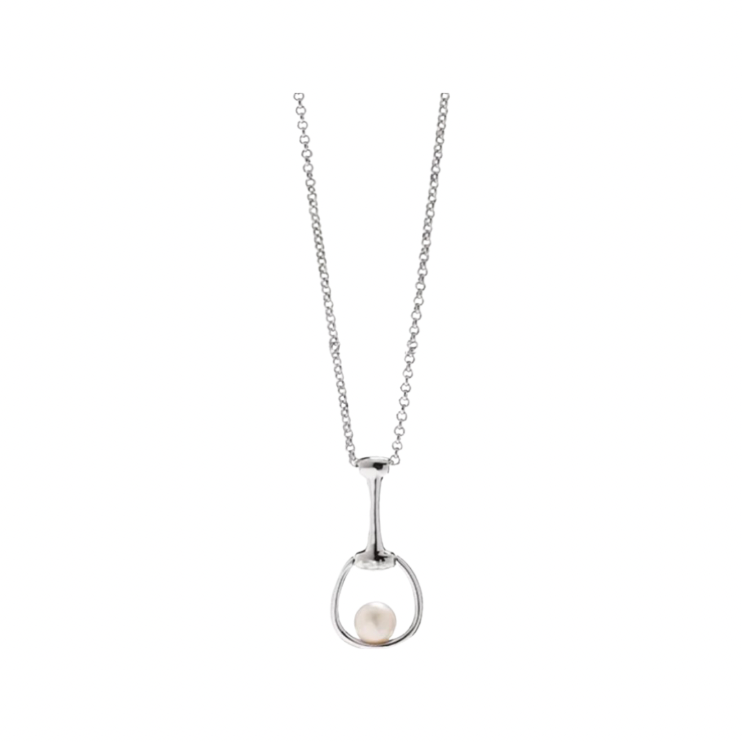 Equestrian Horse Snaffle Bit Necklace: Sterling Silver Pearl