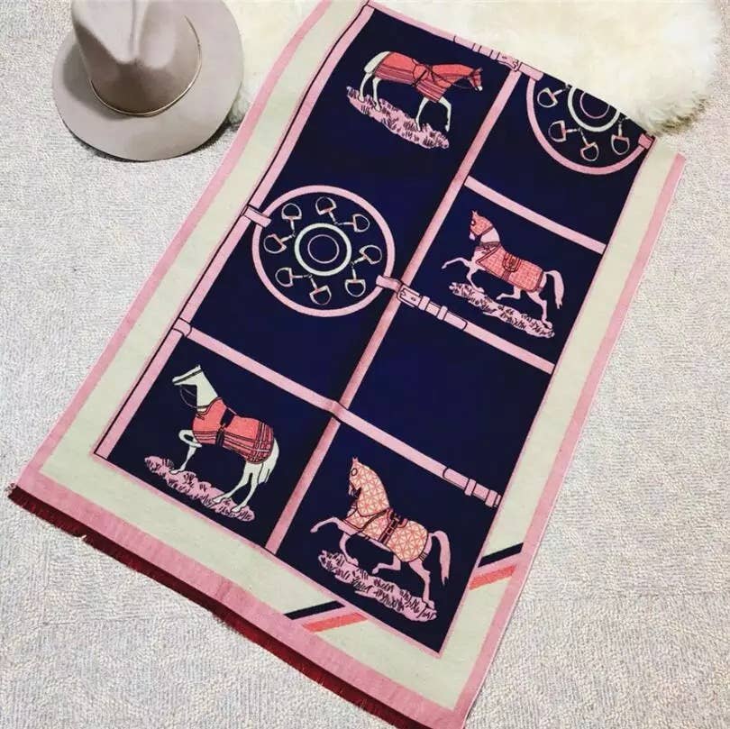 Equipage Equestrian Horse Print Wool Blend Scarf
