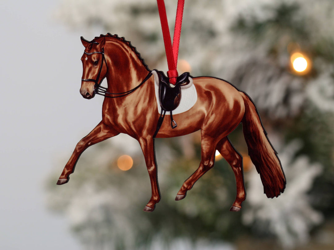 Classy Equine Chestnut Horse Half Pass Ornament