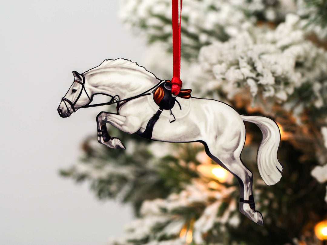 Classy Equine - Grey Jumping Horse Ornament