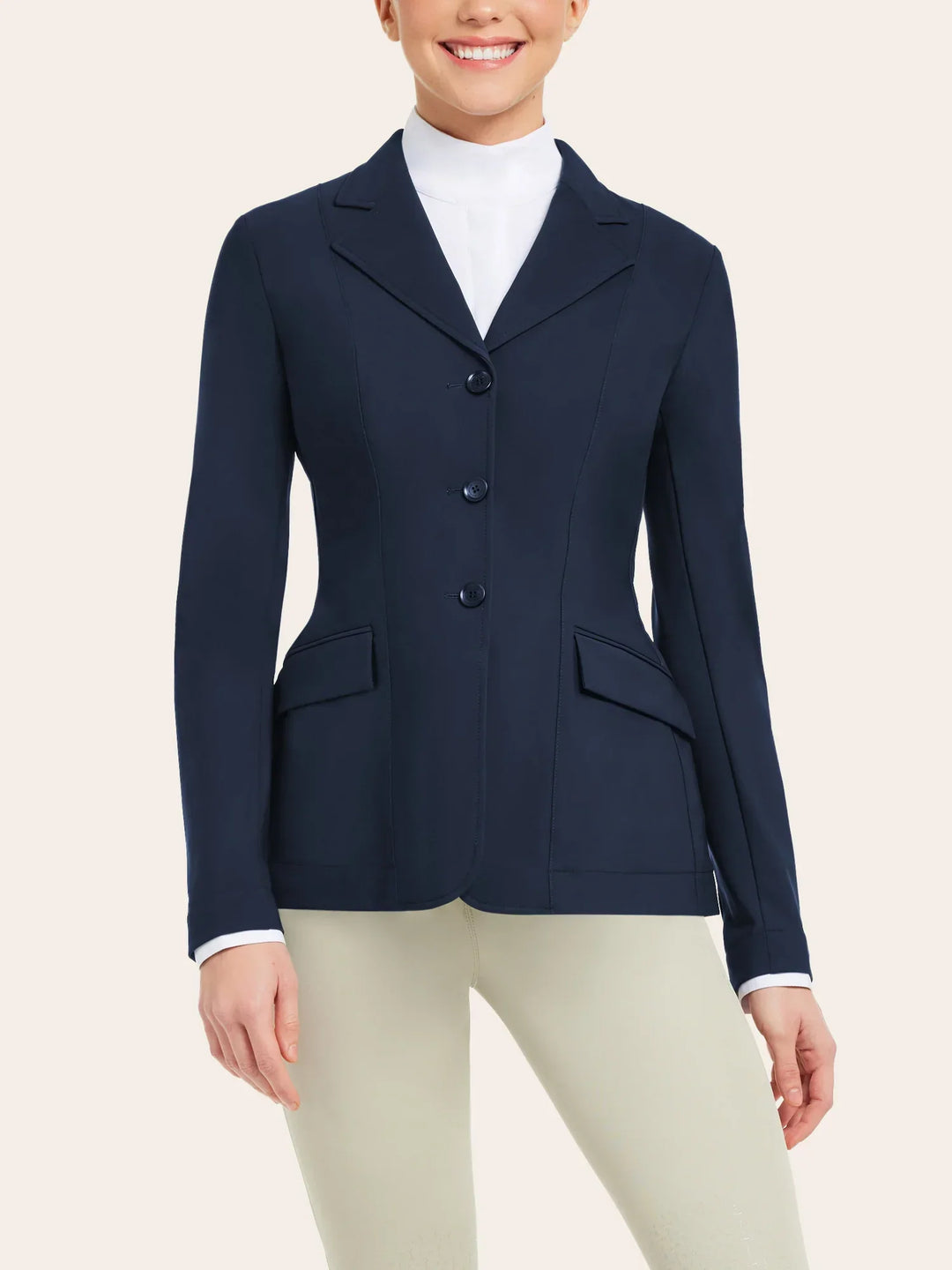 Woman wearing show shirt, coat, and breeches
