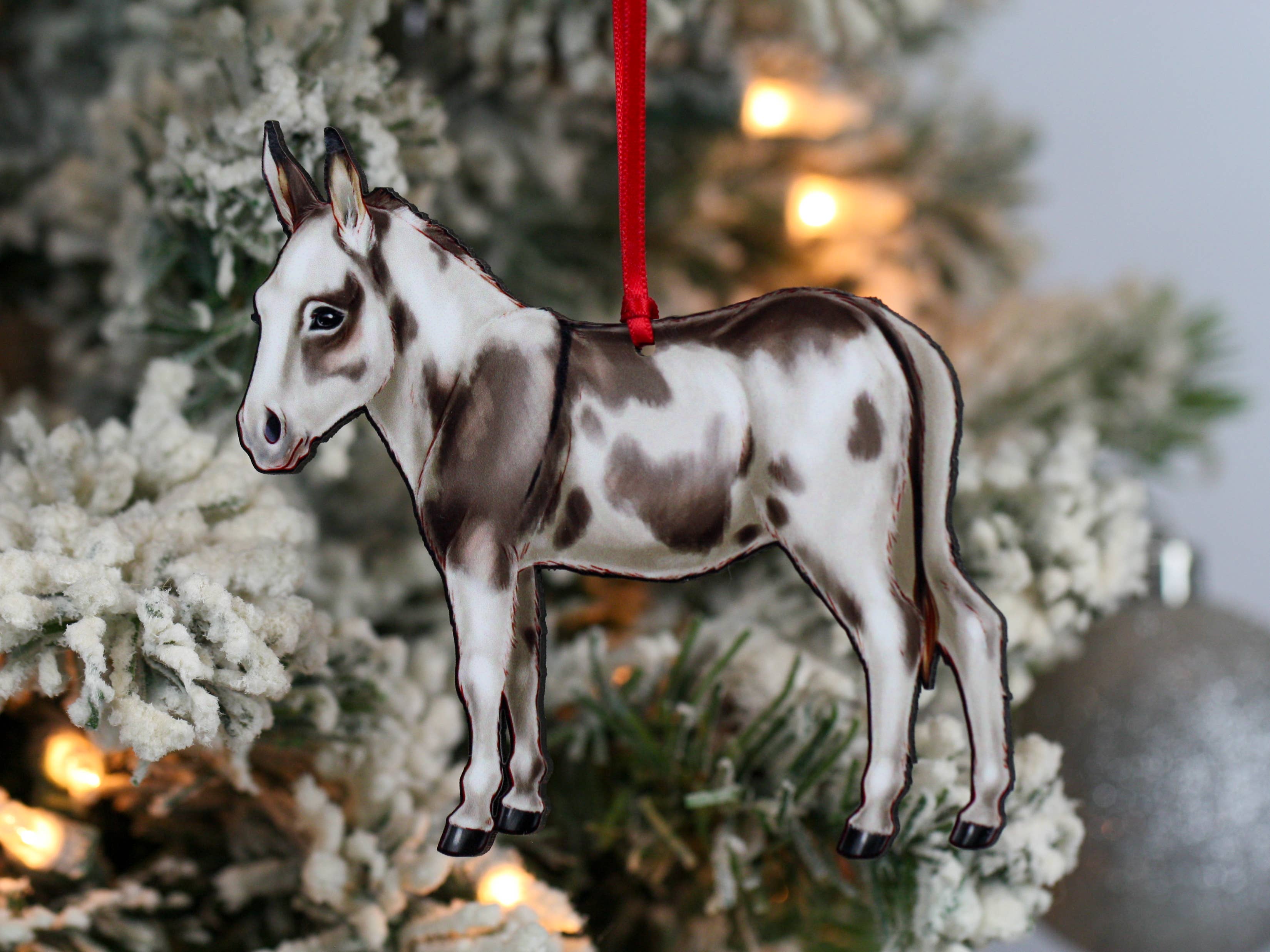 Classy Equine - Spotted Gray & White Miniature Donkey Ornament Christmas