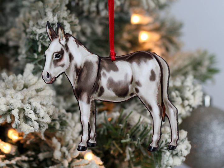 Classy Equine - Spotted Gray & White Miniature Donkey Ornament Christmas