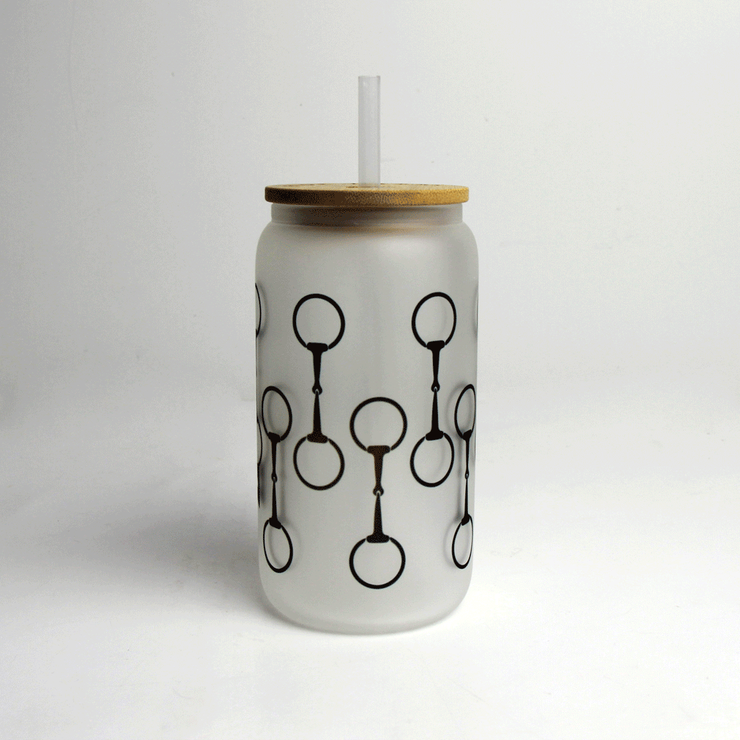 Snaffle Bit Glass Tumbler Bamboo Lid & Straw Hunt Seat Paper Co.