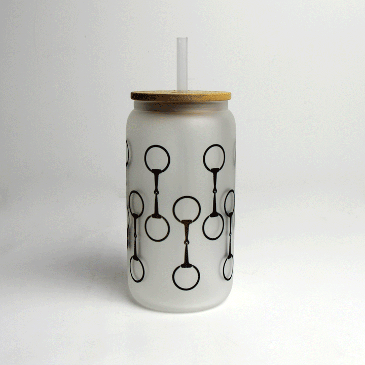 Snaffle Bit Glass Tumbler Bamboo Lid & Straw Hunt Seat Paper Co.