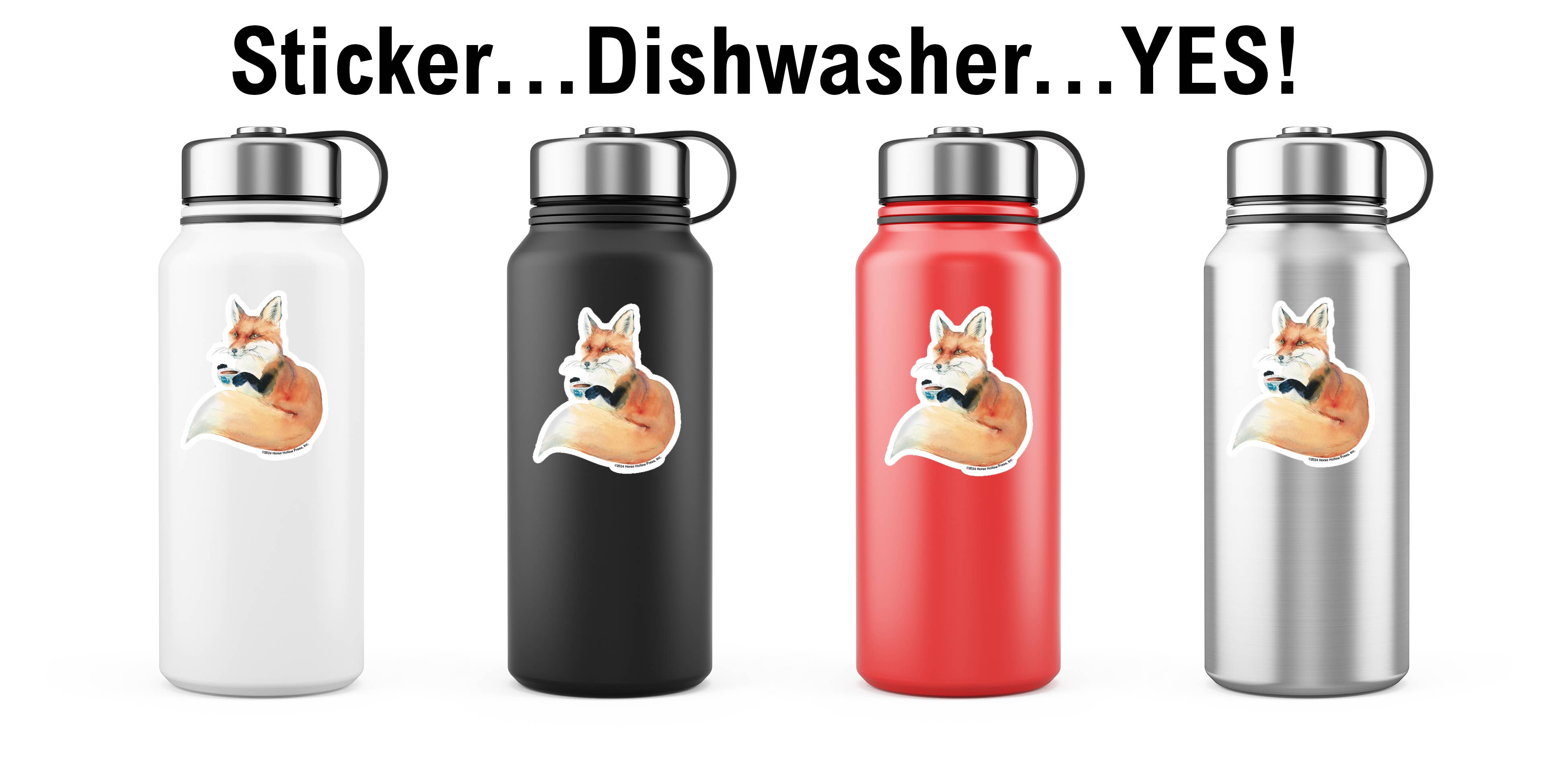Horse Hollow Press - 3" Waterproof Fox Drinking Coffee... Sticker