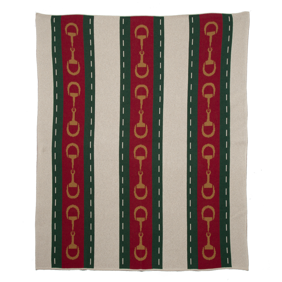 In2Green - Cotton Sustainable Knit Throw Blanket - Equestrian Striped Horse Bit