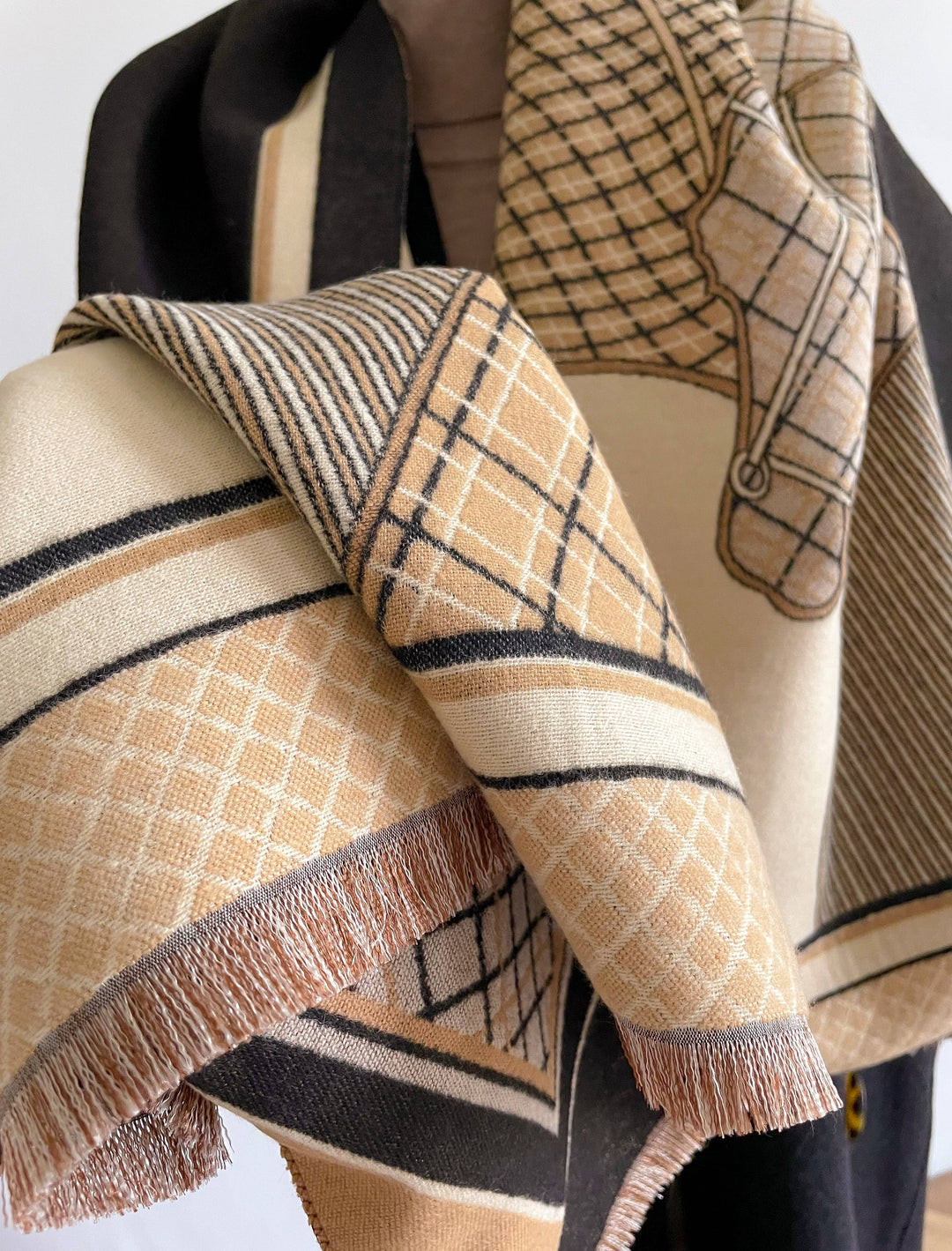 Winding River - Equestrian Tan / Black Equus Plaid Reversible Wrap