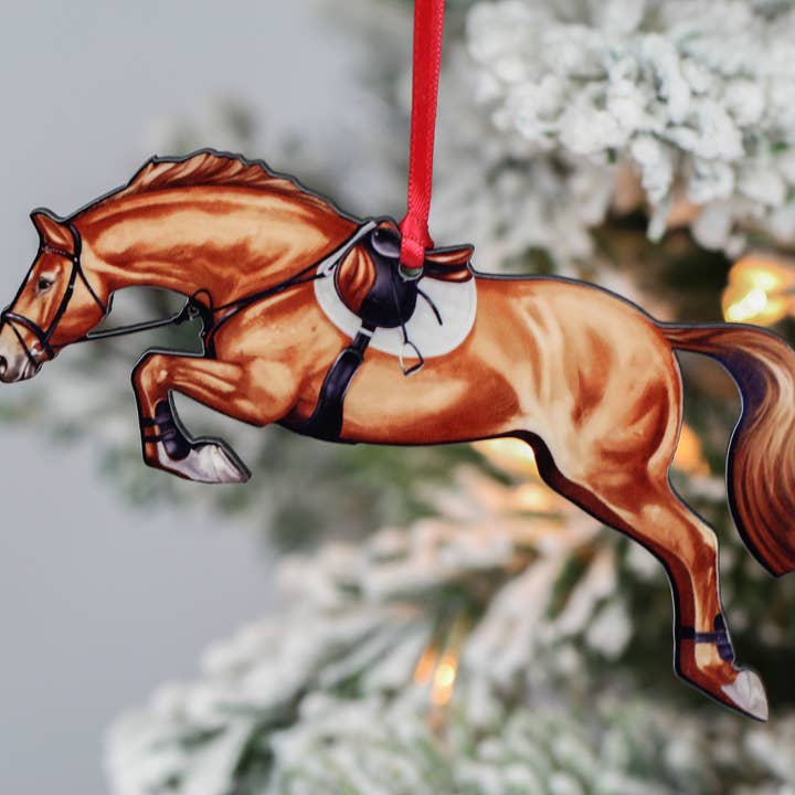 Classy Equine - Jumping Horse Ornament - Chestnut Hunter Jumper