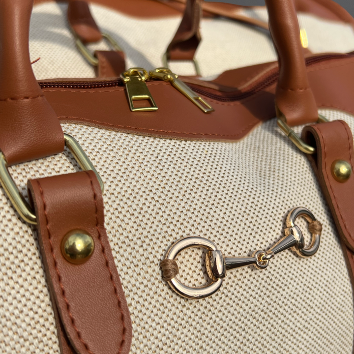 Westrian International - Faux Leather Canvas Snaffle Bit Equestrian Duffel Handbag: Small