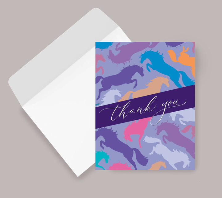 Horse Hollow Press | Pretty Snarky Equestrian Cards|Stickers - Horse Thank You Greeting Card / Purple Collage of Horses