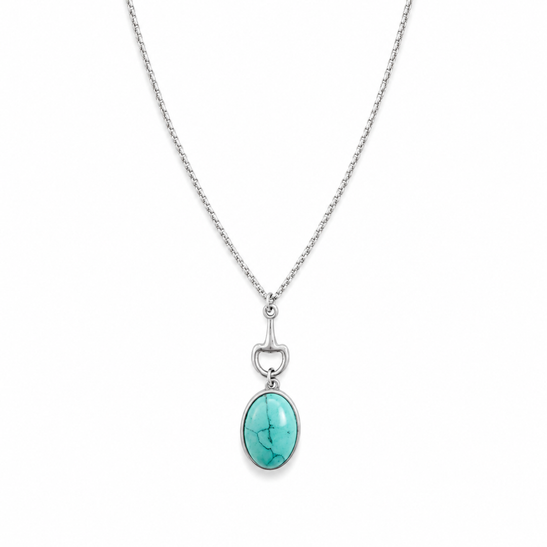 Ellison+Young Equestrian Bit Natural Stone Necklace, Waterproof Golden Steel