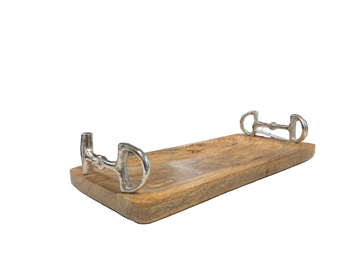 Huntley Equestrian Wooden Rectangle Tray with Silver Bit Handles