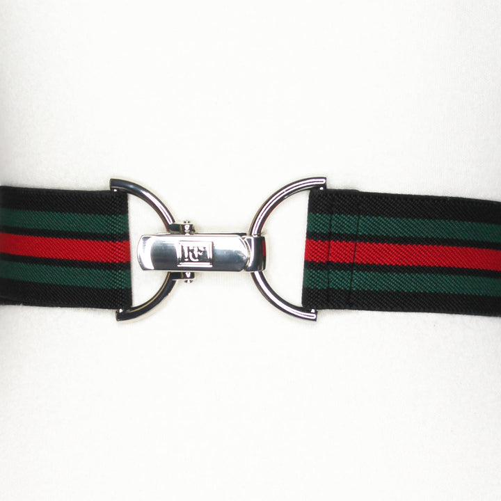 KF Clothing - Black, Green, and Red Stripe Elastic Adjustable Belt