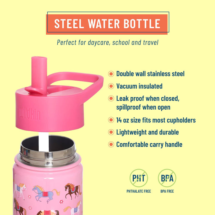 Wildkin - Horses 14 oz Steel Water Bottle