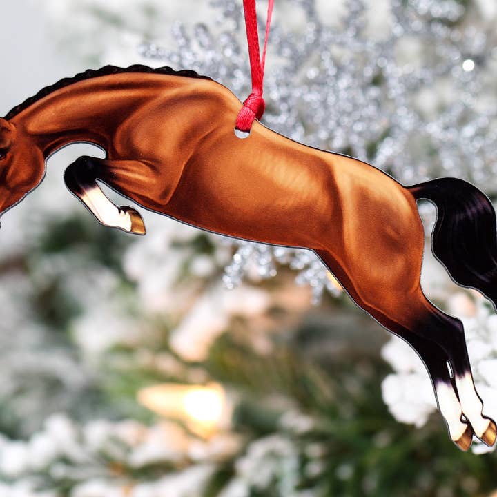 Jumping Horse Ornament - Bay Hunter Jumper no tack