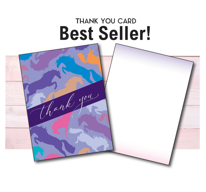 Horse Hollow Press | Pretty Snarky Equestrian Cards|Stickers - Horse Thank You Greeting Card / Purple Collage of Horses