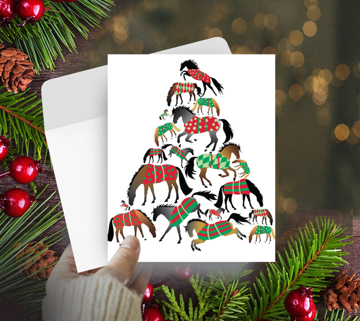 Horse Hollow Press Christmas Tree of Blanketed Horses Card