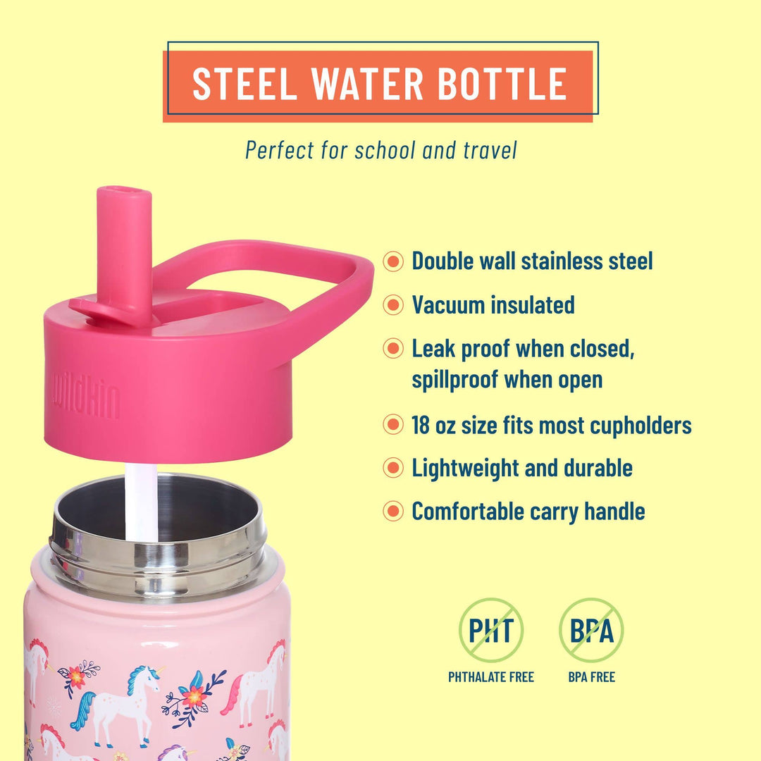 Wildkin - Magical Unicorns 18 oz Steel Water Bottle