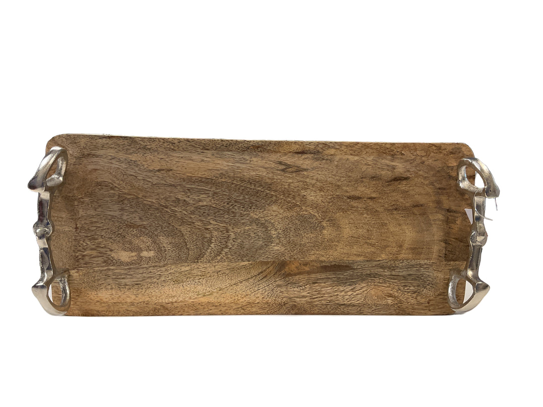 Huntley Equestrian Wooden Rectangle Tray with Silver Bit Handles