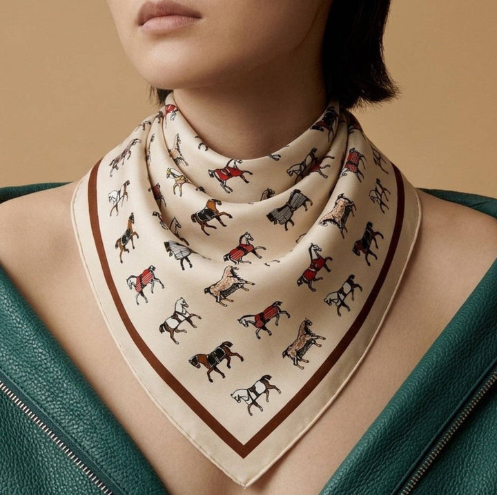 Ellison+Young - Equestrian Horse Print Satin Square Scarf - Classic Preppy