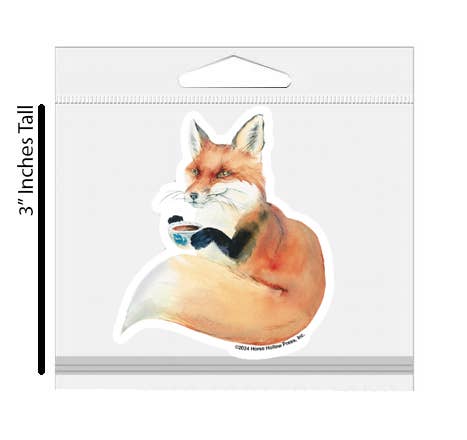 Horse Hollow Press - 3" Waterproof Fox Drinking Coffee... Sticker