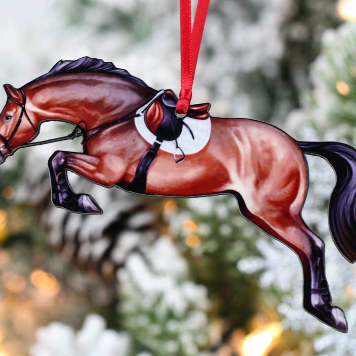 Jumping Horse Ornament - Bay Hunter Jumper