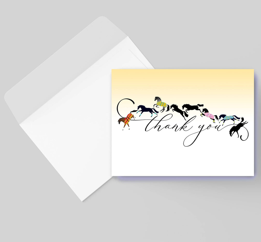 Horse Hollow Press  - Horse Thank You Greeting Card / Galloping & Jumping  Horses