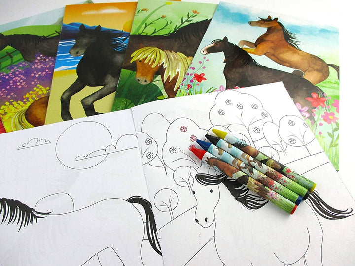 Tiny Mills - Horse and Pony Themed Coloring Books with Crayon Party Favor