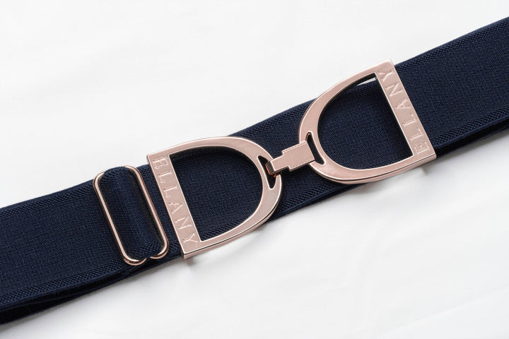 Huston x Ellany - Navy - 1.5" Rose Gold Stirrup Elastic Belt