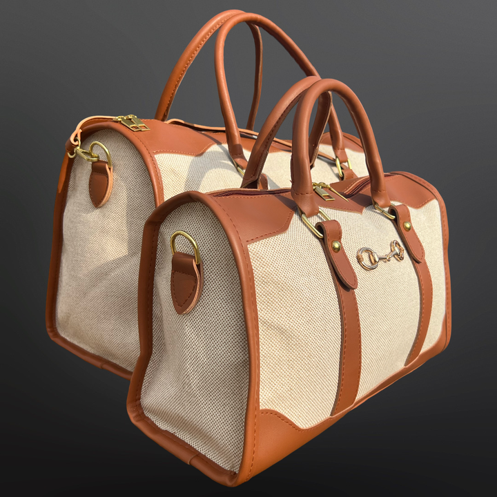 Westrian International - Faux Leather Canvas Snaffle Bit Equestrian Duffel Handbag: Small