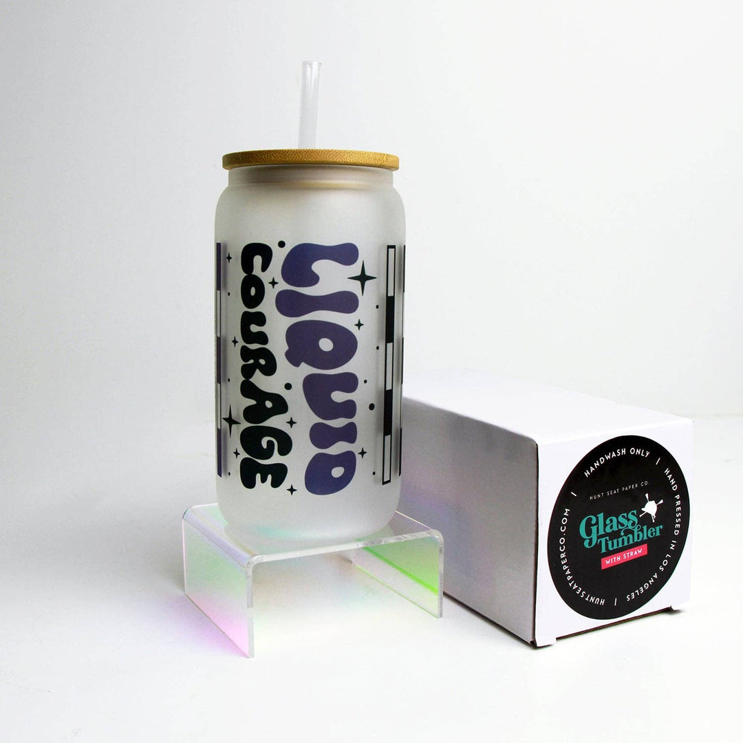 Liquid Courage Glass Tumbler Bamboo Lid & Straw Hunt Seat Paper Co.