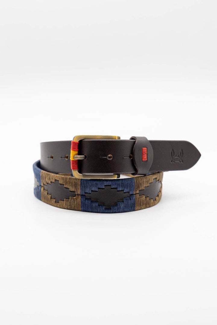 Custi Mikelo Argentinian Leather Polo Belt Navy/Brown