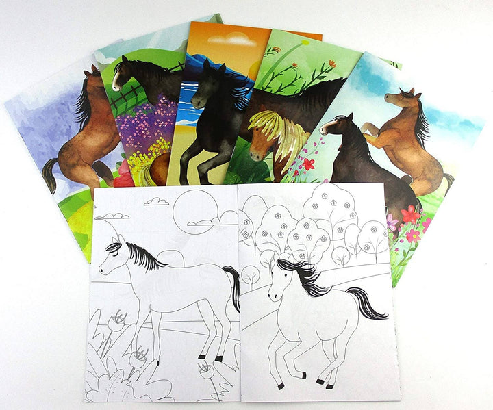 Tiny Mills - Horse and Pony Themed Coloring Books with Crayon Party Favor