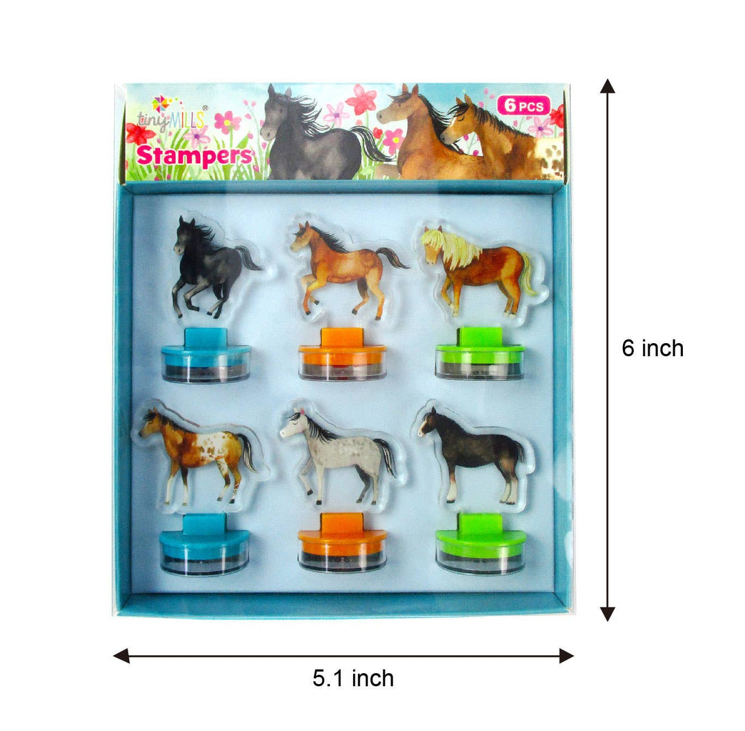 Tiny Mills - Horse Acrylic Self-Inking Stampers, 6 Pcs