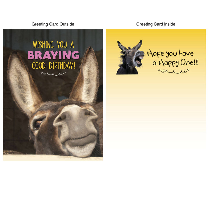 Horse Hollow Press - Donkey Greeting Birthday Card / Braying Good Birthday / Cute