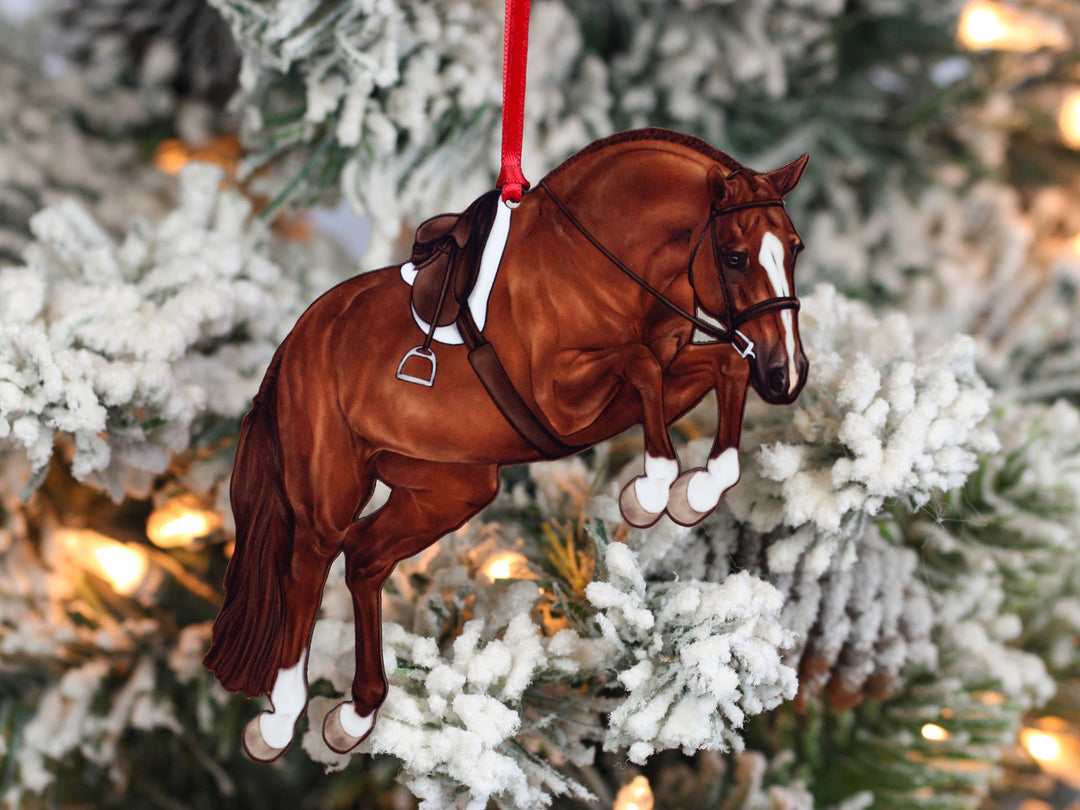 Classy Equine - Equestrian Hunter Horse Ornament - Chestnut Jumping Horse