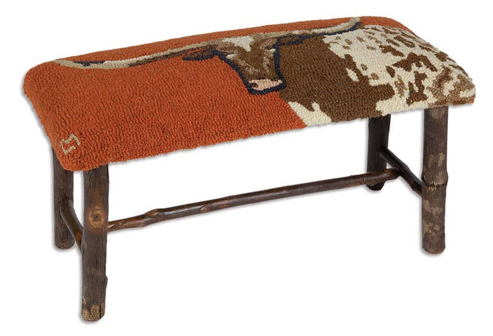 Chandler 4 Corners - Longhorn Hooked Wool Top Hickory Bench