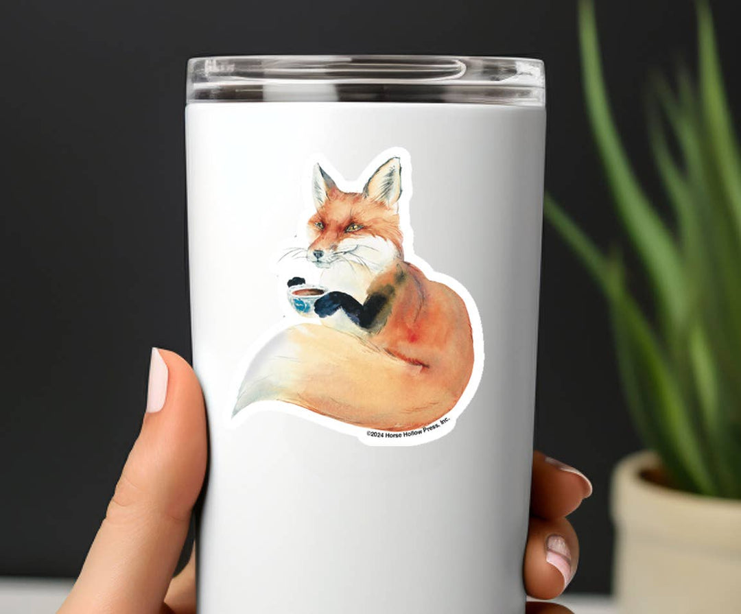 Horse Hollow Press - 3" Waterproof Fox Drinking Coffee... Sticker