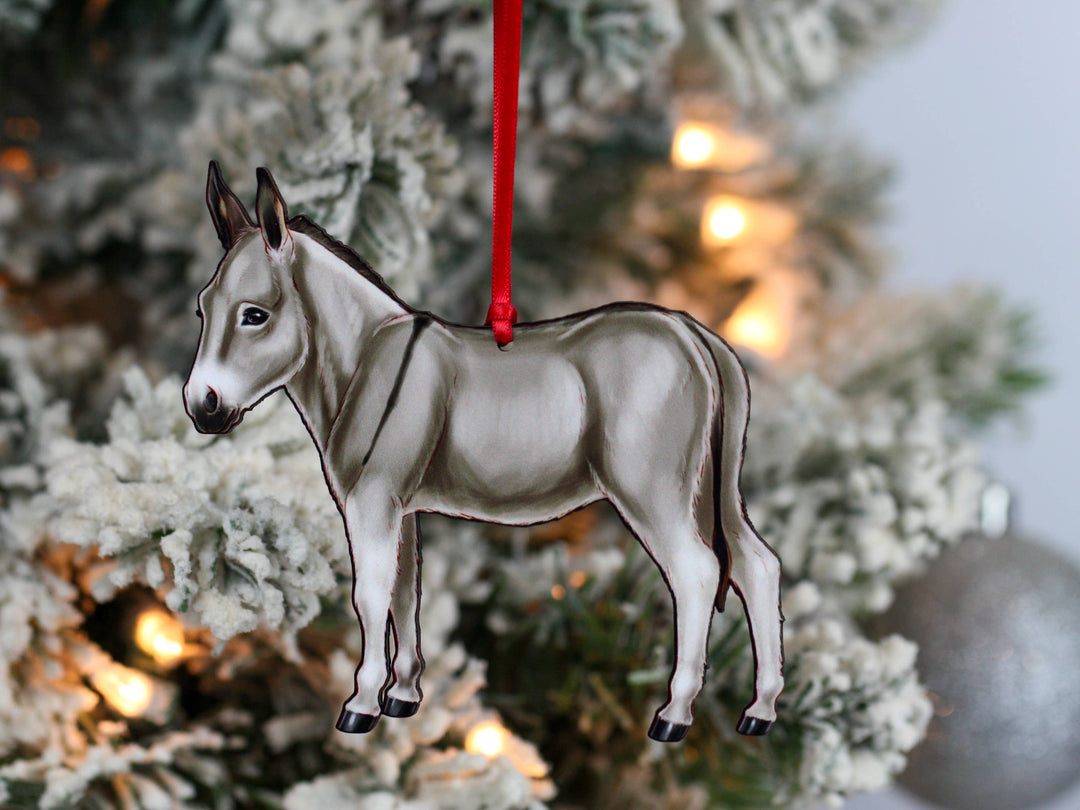 Classy Equine - Gray Miniature Donkey Christmas Ornament Decoration Gift